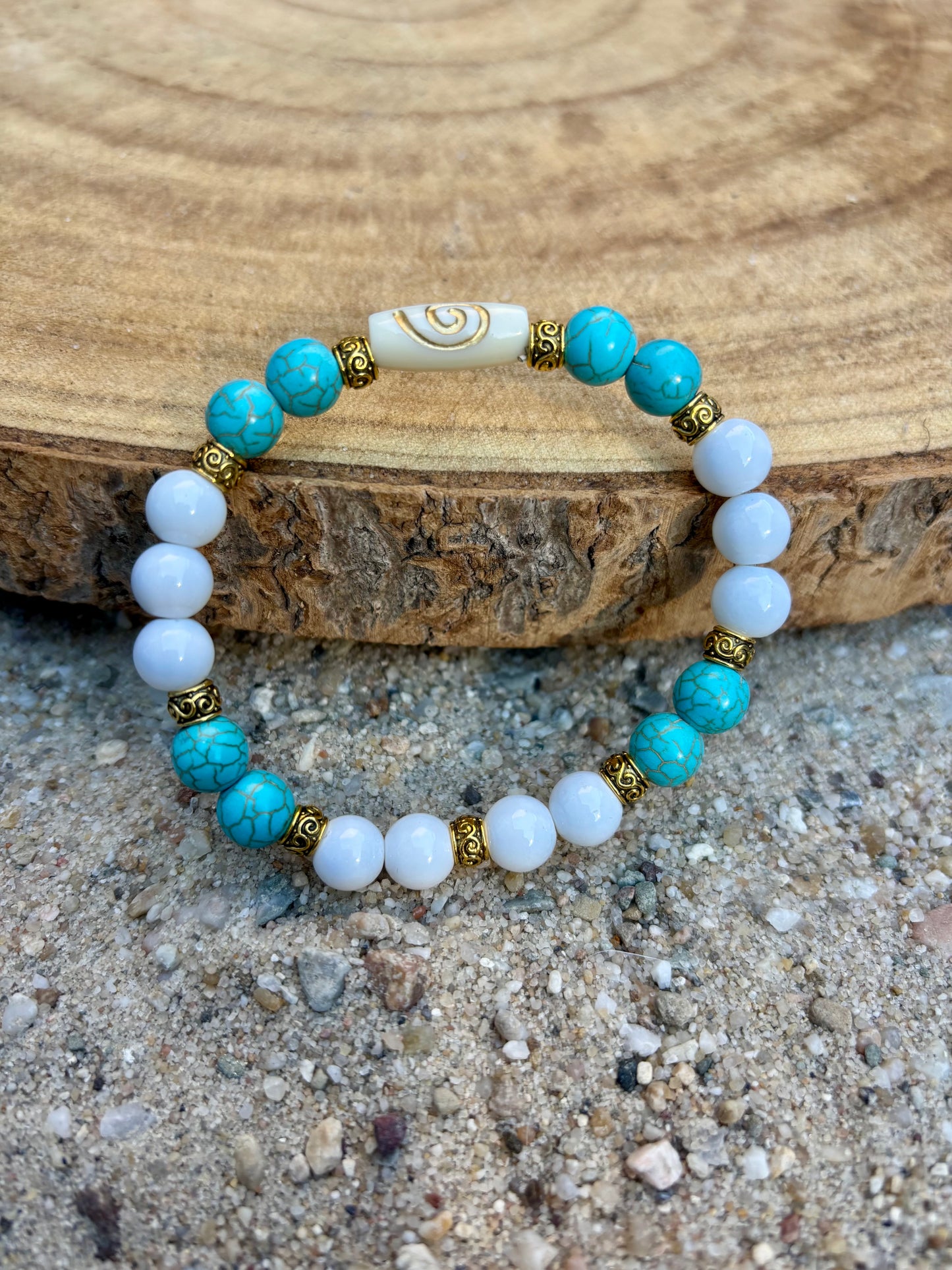Dames armbandje Wit/goud/ zeeblauw