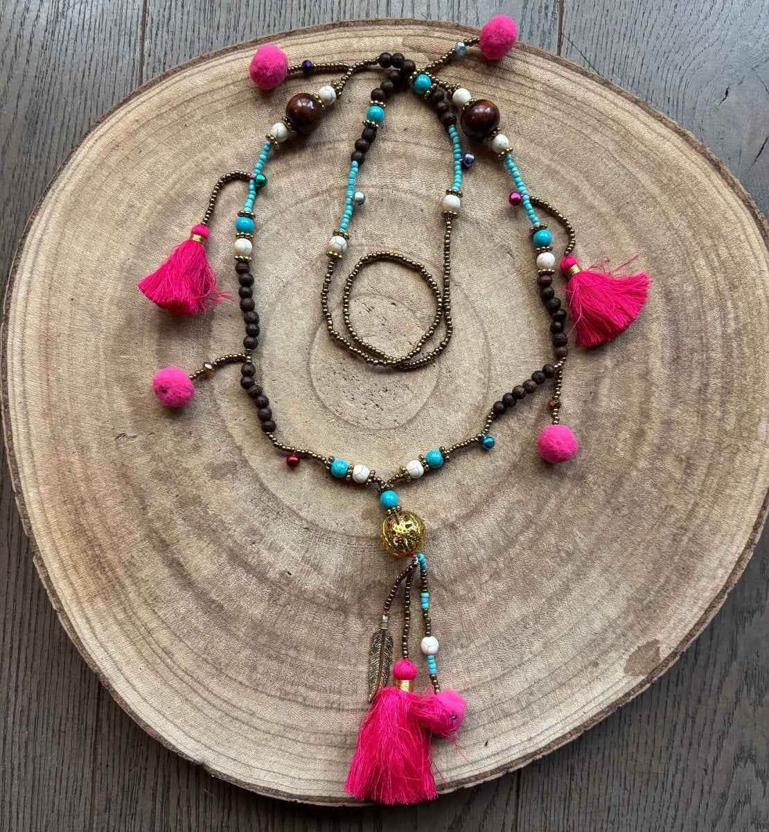 Damesketting goud-roze kwastjes - SEsonique