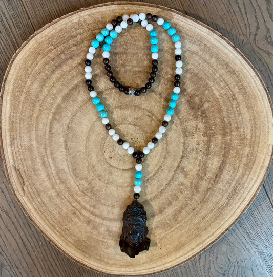 Herenketting met Houtkleurige Boeddha hoofd